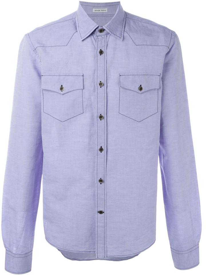 Tomas Maier Button Down Collar Shirt, Men's, Size: Xl, Blue, Cotton/linen/flax