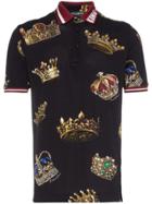 Dolce & Gabbana Crown Print Cotton Polo Shirt - Black