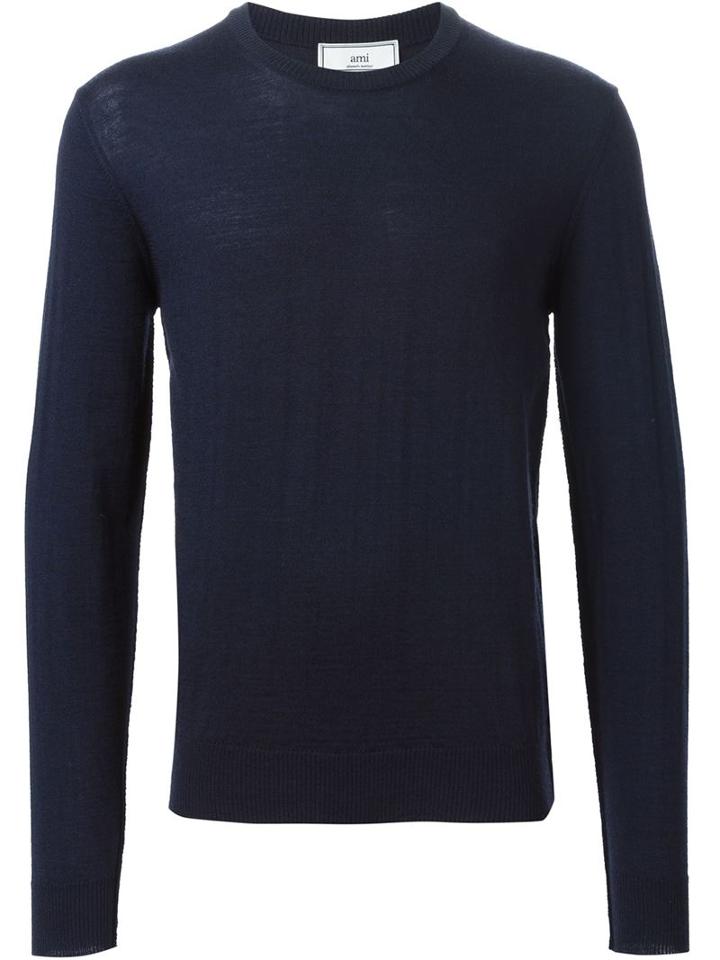 Ami Alexandre Mattiussi Crew Neck Jumper, Men's, Size: Medium, Blue, Wool