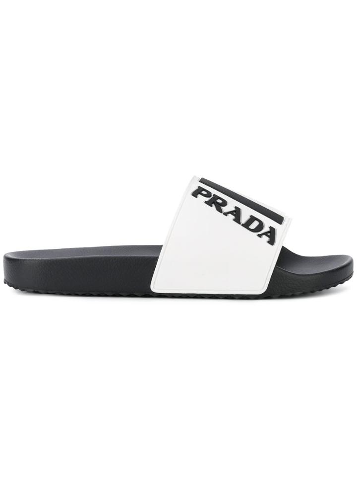 Prada Logo Pool Slides - Black