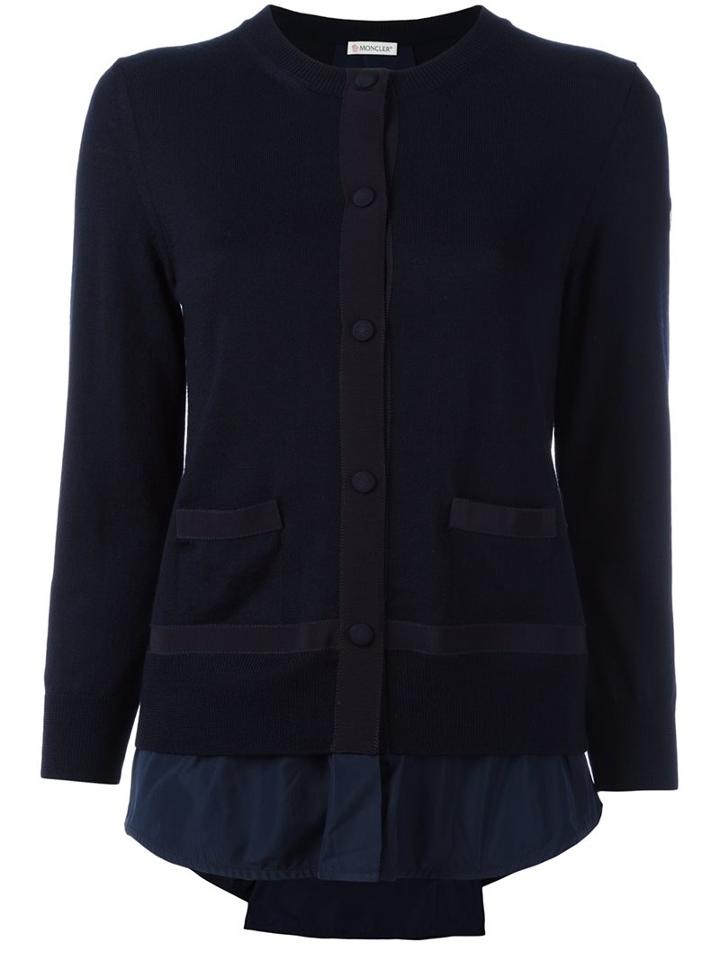 Moncler Layered Flared Hem Cardigan, Women's, Size: Small, Blue, Polyester/virgin Wool