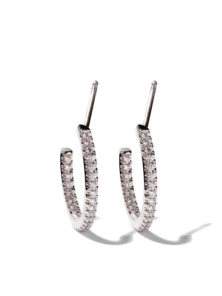 De Beers 18kt White Gold Micropavé Small Hoop Diamond Earrings -