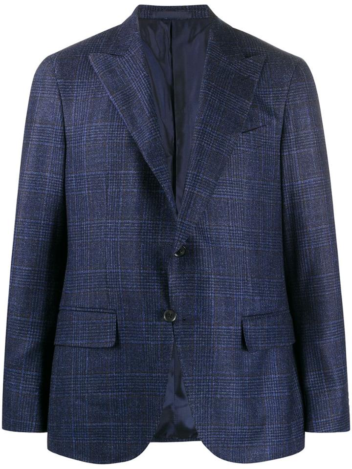 Caruso Tartan Twill Blazer - Blue