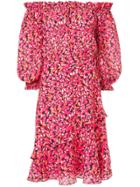 Saloni Printed Off The Shoulder Dress - Pink & Purple
