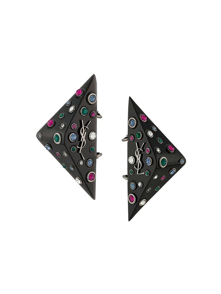 Saint Laurent Logo Geometric Earrings - Black