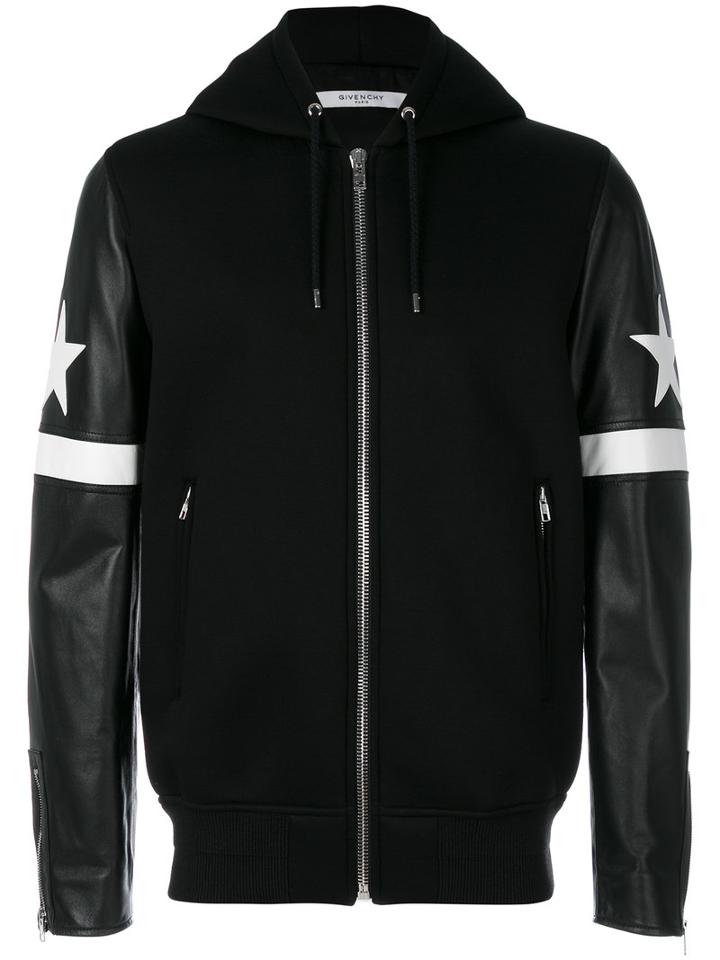 Givenchy - Star And Stripe Appliqué Hooded Jacket - Men - Lamb Skin/acrylic/cupro/wool - 52, Black, Lamb Skin/acrylic/cupro/wool