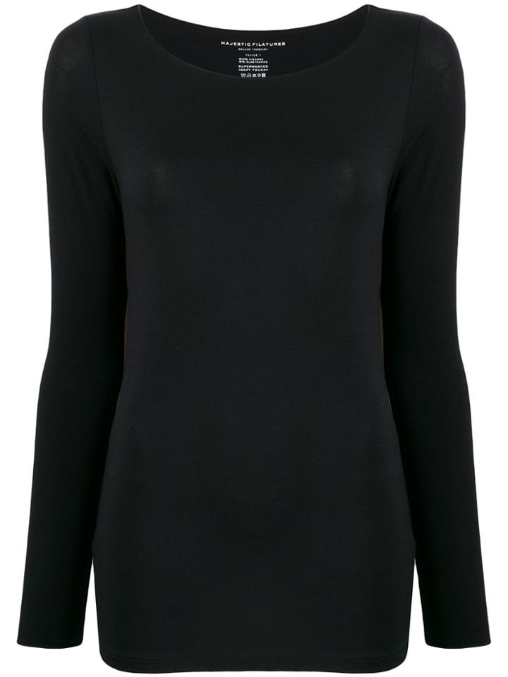 Majestic Filatures Boat Neck Stretch Top - Black
