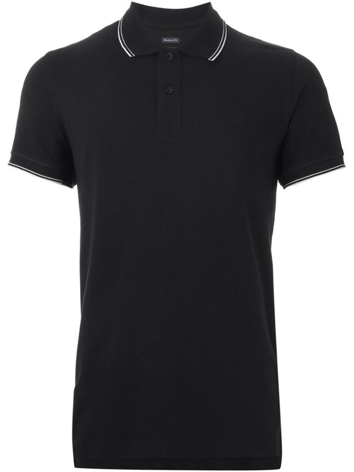 Armani Jeans Striped Trim Polo Shirt, Men's, Size: Xxl, Black, Cotton/spandex/elastane