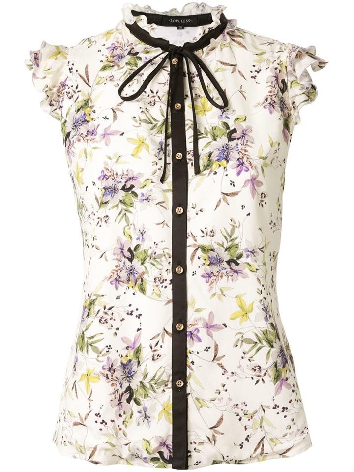 Loveless Floral Print Ruffle Trim Top - White