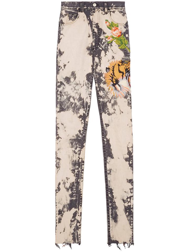 Gucci Embroidered Stretch Denim (blue) Skinny Pant, Women's, Size: 28, Cotton/spandex/elastane