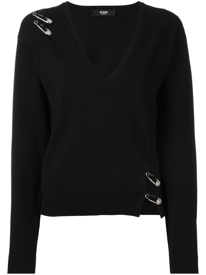 Versus Pins Detail V-neck Jumper, Women's, Size: 42, Black, Viscose/polyester