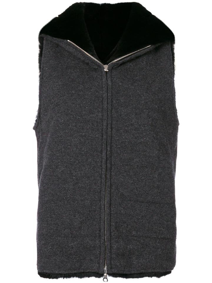 N.peal Fur Lined Knitted Gilet - Grey