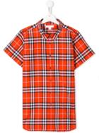 Burberry Kids Teen Short-sleeve Check Cotton Shirt - Red