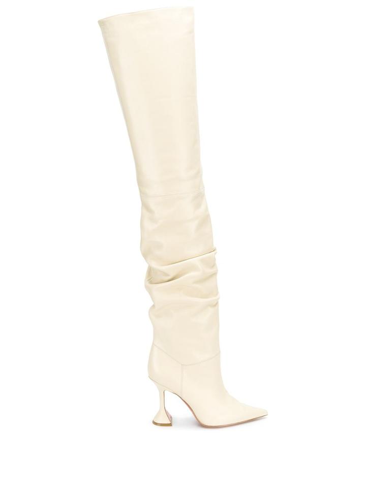 Amina Muaddi Olivia Sculptural Heel Boots - Neutrals