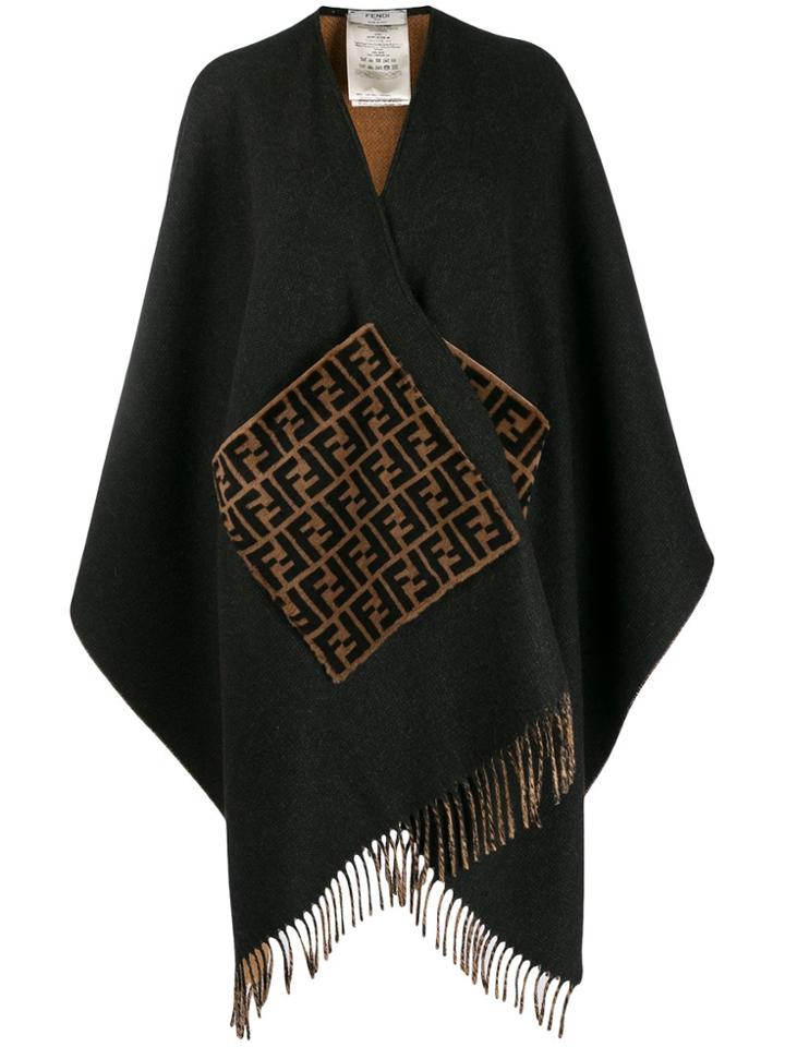 Fendi Monogram Fur Pockets Poncho - Brown