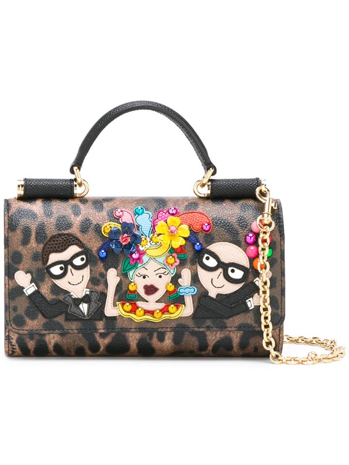Dolce & Gabbana Mini Von Designer's Patch Crossbody Bag - Brown
