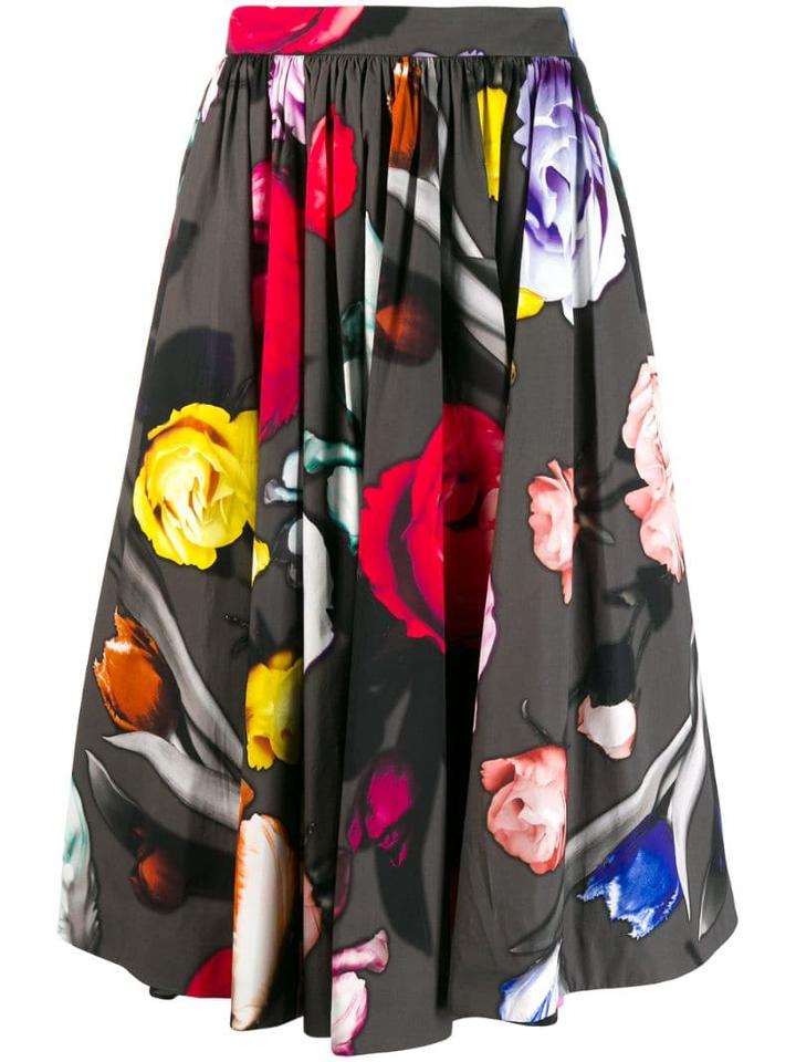 Prada Rose Print Popeline Skirt - Black