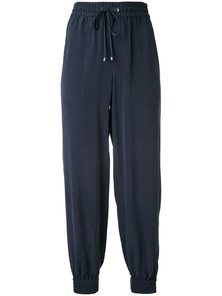 Theory - Tapered Drawstring Trousers - Women - Silk - 8, Blue, Silk