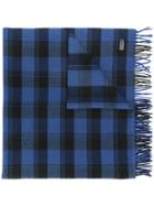 Saint Laurent Checked Fringed Scarf - Blue