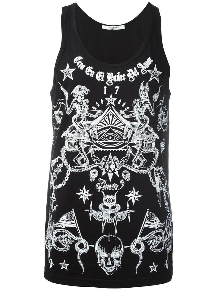 Givenchy Tattoo Print Tank Top, Men's, Size: Medium, Black, Cotton