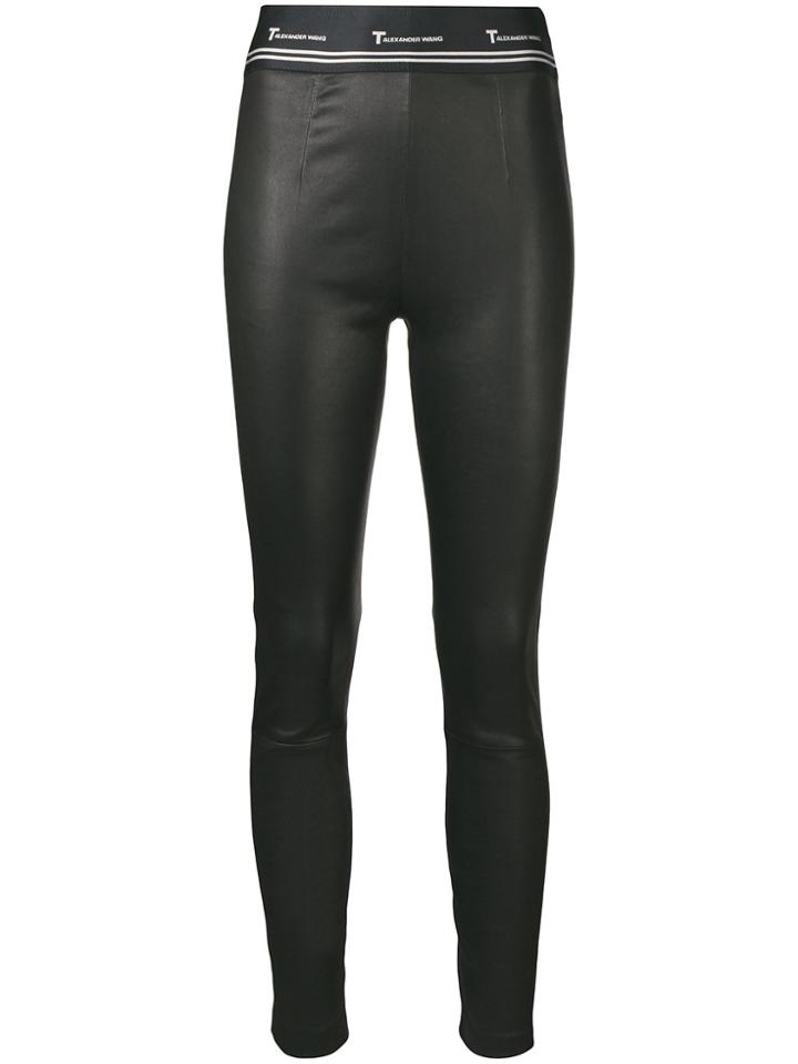 T By Alexander Wang Leather Logo Leggings - Black