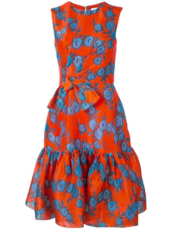 Carolina Herrera Ruffled Floral Print Silk Dress - Red