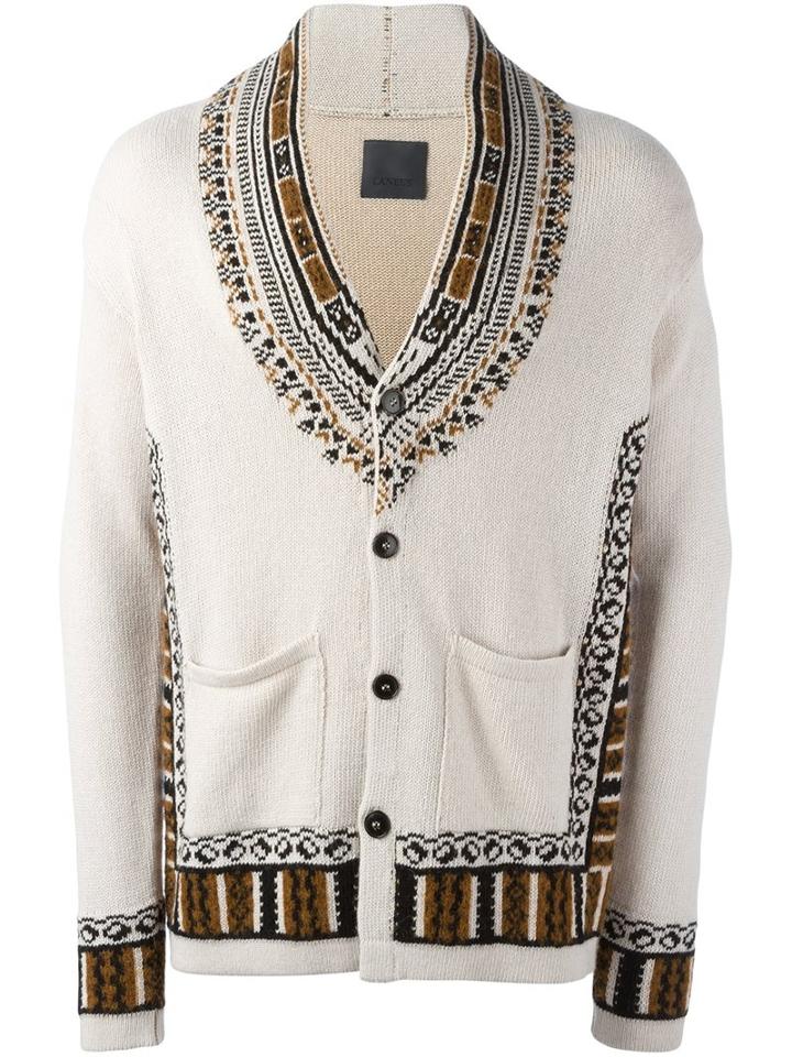 Laneus Intarsia Knit Cardigan, Men's, Size: 50, Nude/neutrals, Polyamide/viscose/angora/virgin Wool