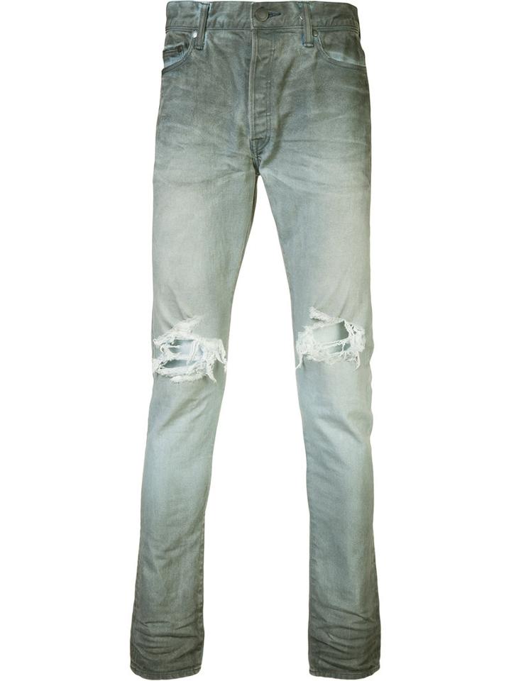 John Elliott Ripped Skinny Jeans, Men's, Size: 34, Blue, Cotton/polyurethane
