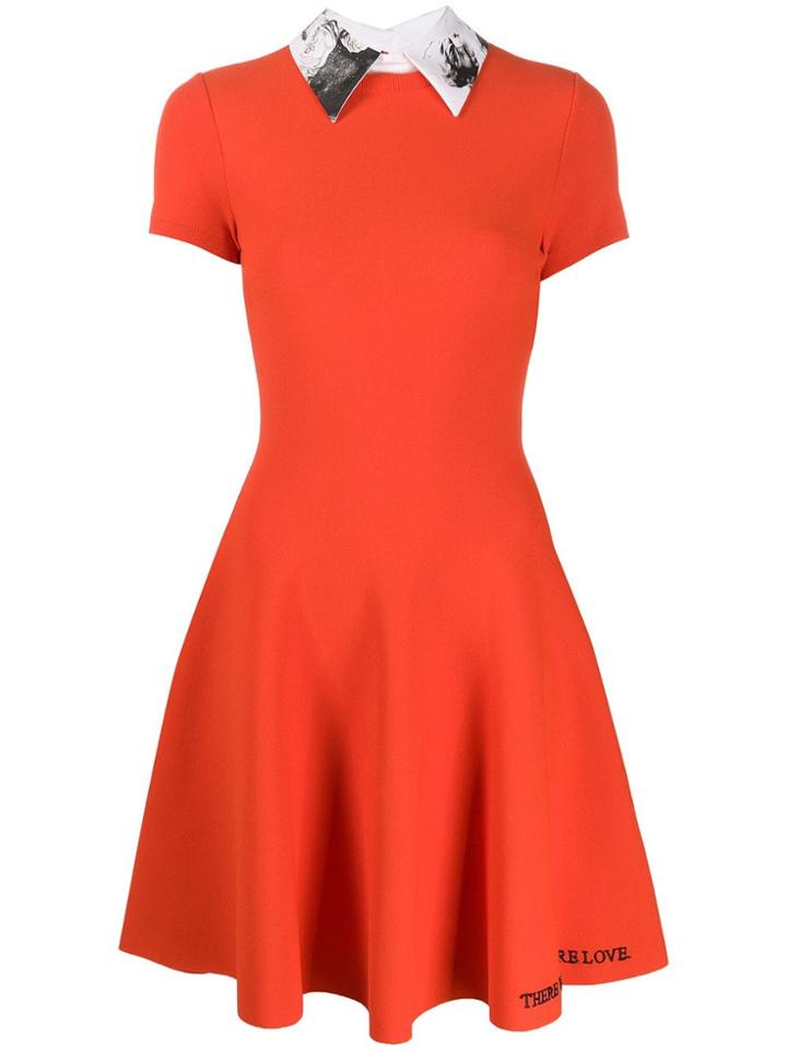 Valentino Poetry Embroidery Pleated Dress - Orange
