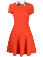 Valentino Poetry Embroidery Pleated Dress - Orange