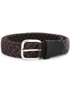 Canali Braided Elastic Belt, Men's, Size: 100, Brown, Leather/spandex/elastane