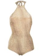 Adriana Degreas - Velvet Bodysuit - Women - Polyester/spandex/elastane - P, Beige, Polyester/spandex/elastane