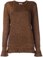 Lanvin Frayed Ruffle Jumper, Women's, Size: Large, Brown, Viscose/polyester/polyamide