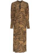 De La Vali Jane Dizzy Print Keyhole Silk Dress - Brown