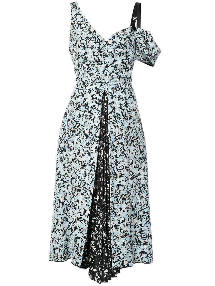 Proenza Schouler One Shoulder Floral Dress - Blue