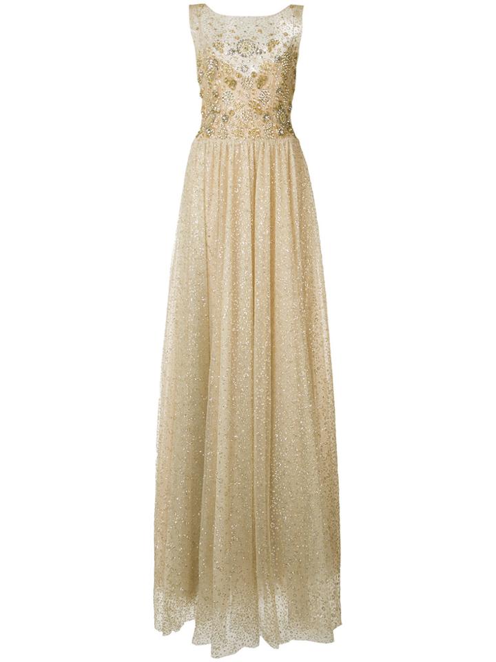 Marchesa Notte Glitter Gown - Metallic