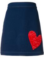 House Of Holland Heart Embroidered Denim Skirt - Blue