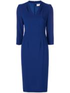Goat - Eartha V-neck Pencil Dress - Women - Polyester/acetate/wool - 14, Blue, Polyester/acetate/wool