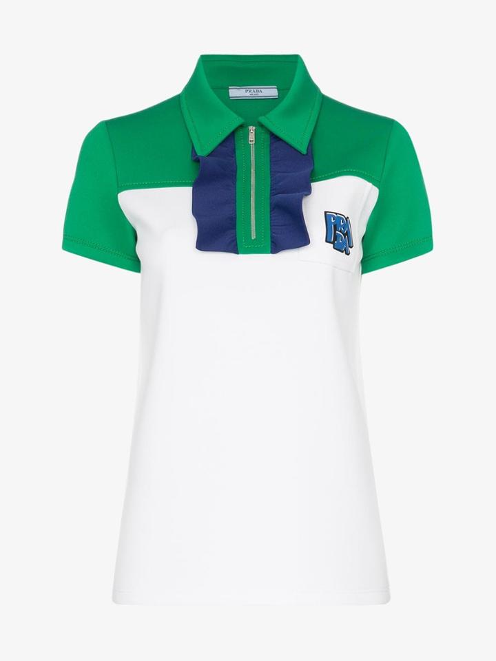 Prada Techno Zip Up Jersey Polo Shirt - White