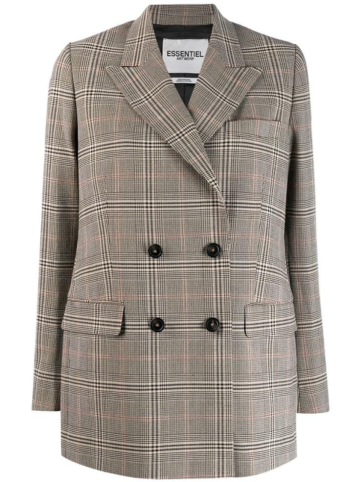 Essentiel Antwerp Checked Double Breasted Blazer - Neutrals