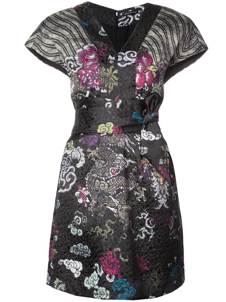 Natori Tie Waist Patterned Dress - Black