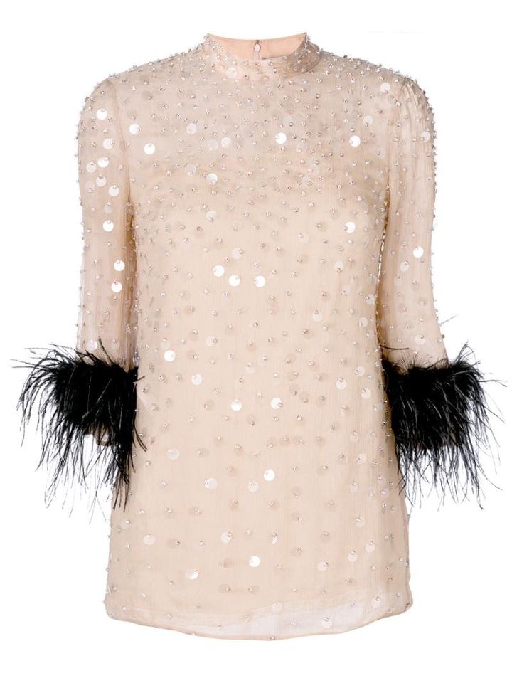 Prada Trimmed Sequin Cropped Sleeve Top - Neutrals