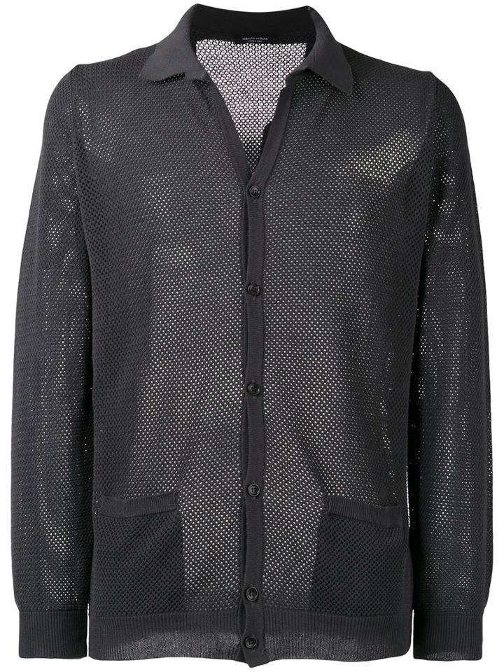 Roberto Collina Mesh Cardigan, Men's, Size: 50, Grey, Cotton