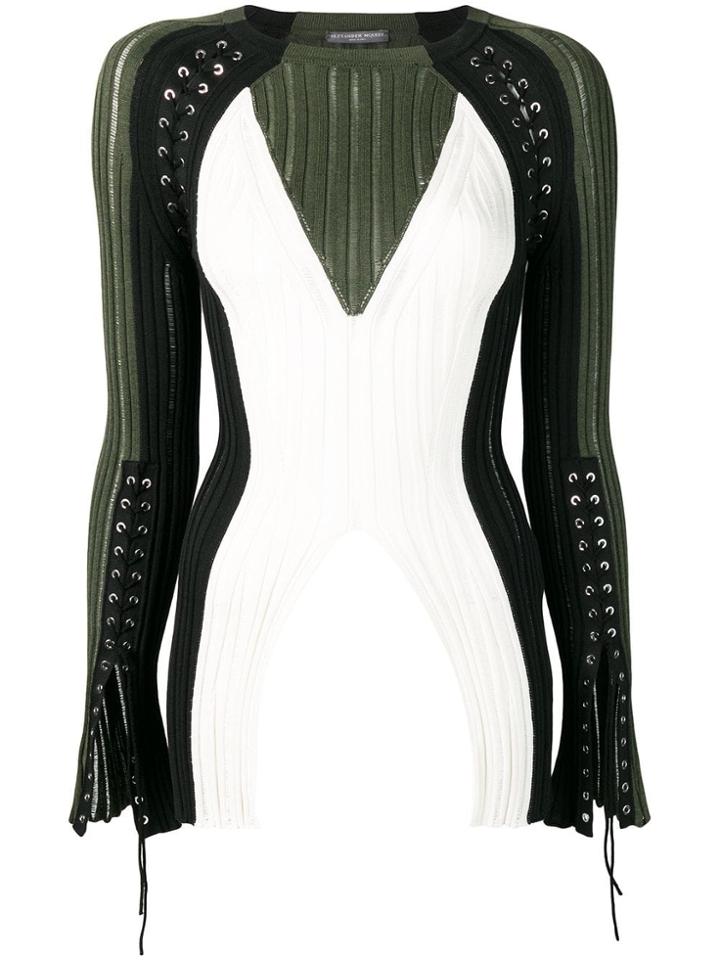 Alexander Mcqueen Laddered Colour-block Knitted Top - Green