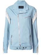 Baja East Fringed Trim Denim Biker Jacket - Blue