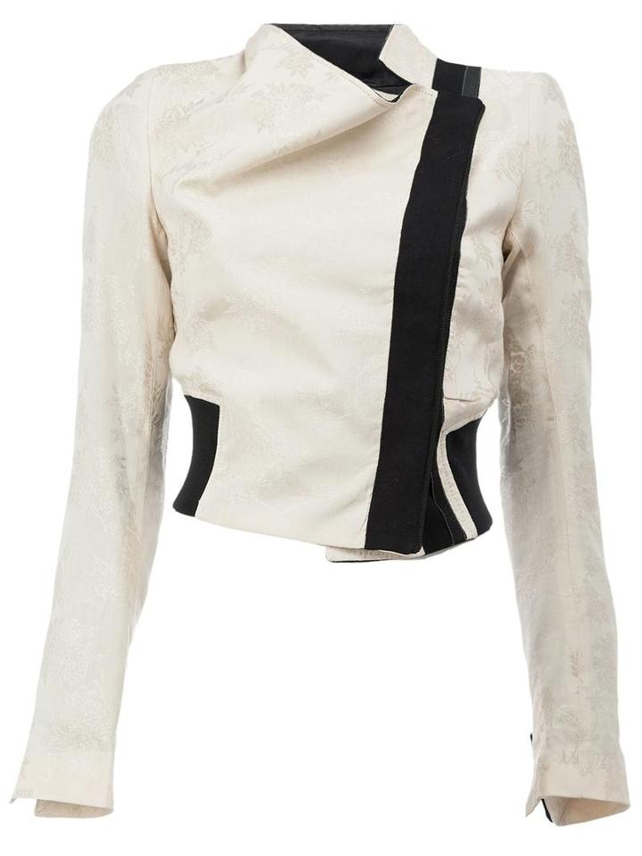 Ann Demeulemeester Cropped Biker Jacket, Women's, Size: 36, Nude/neutrals, Cotton/linen/flax/acetate/silk