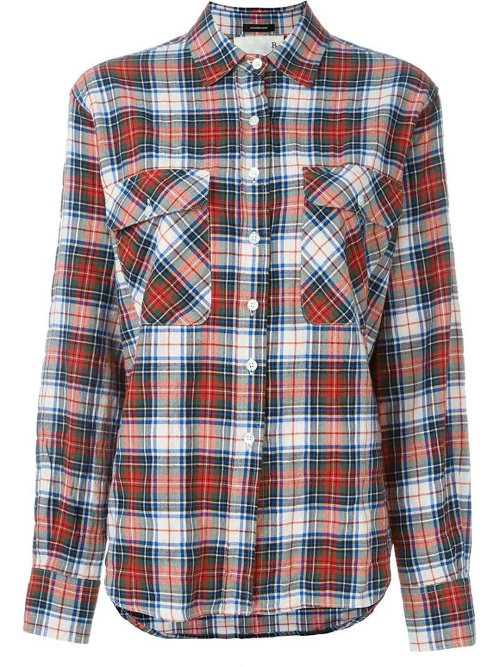 R13 Back Zip Check Print Shirt