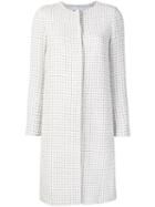 Chanel Pre-owned Check Patterned Midi Coat - White