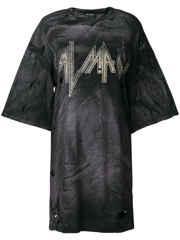 Balmain Oversized Distressed T-shirt - Grey