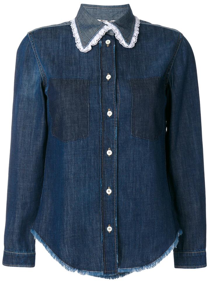 Miu Miu Lace Trim Collar Denim Shirt - Blue
